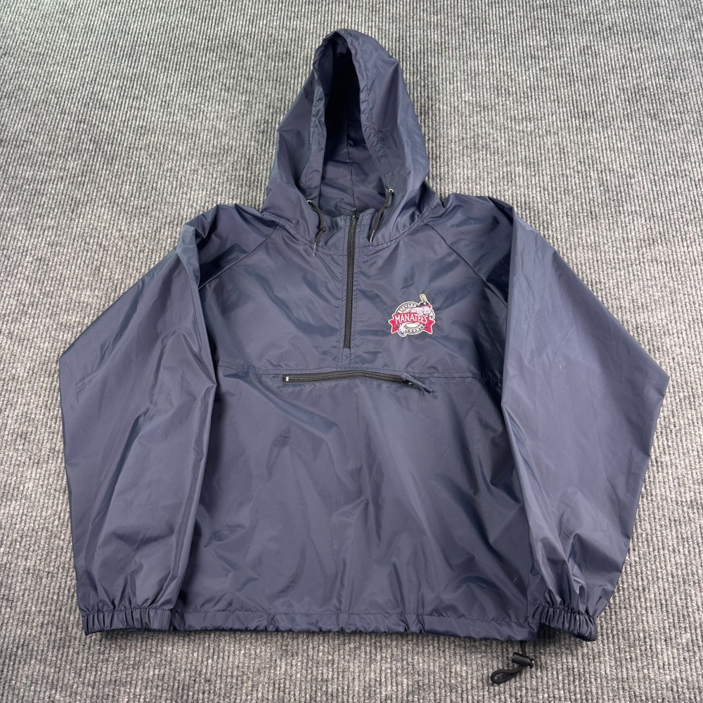 Vintage Brevard County Manatees Baseball Jacket Large Blue Half Zip Pullover